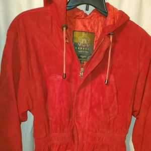 Express Vintage Red Suede Hooded Coat